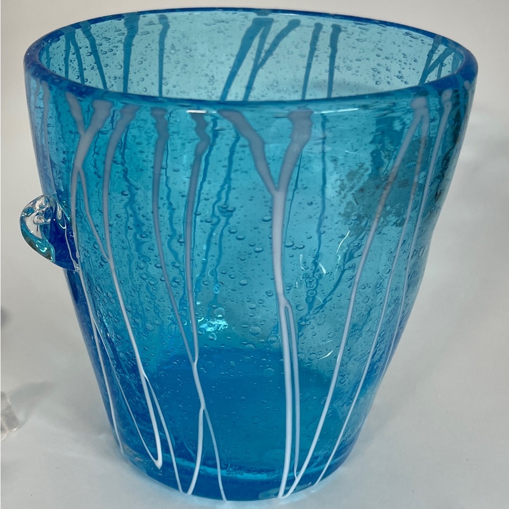 Art Glass Murano Venine Disaronno Blown Glass Ice Bucket Blue/White Stri…